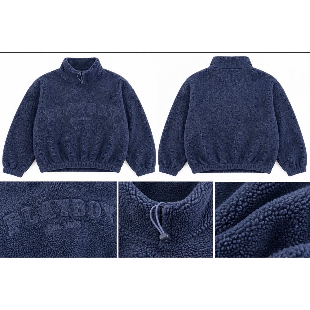 Playboy by PacSun Blue Sherpa Fleece Quarter Zip Pullover Sweatshirt Small